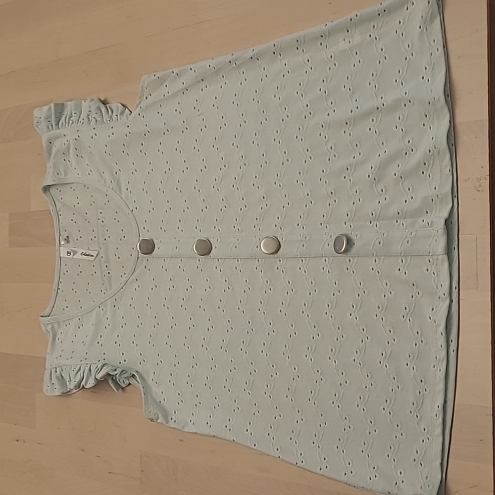 LIKE NEW NY Collection Light Mint Blue Eyelett Ruffled Shoulder Tank Top